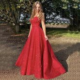 A Line Red Strapless Glitter Evening Dress Sequin Sweetheart